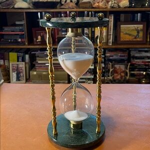 Hourglass with Brass Spindles and Green Marble End Caps